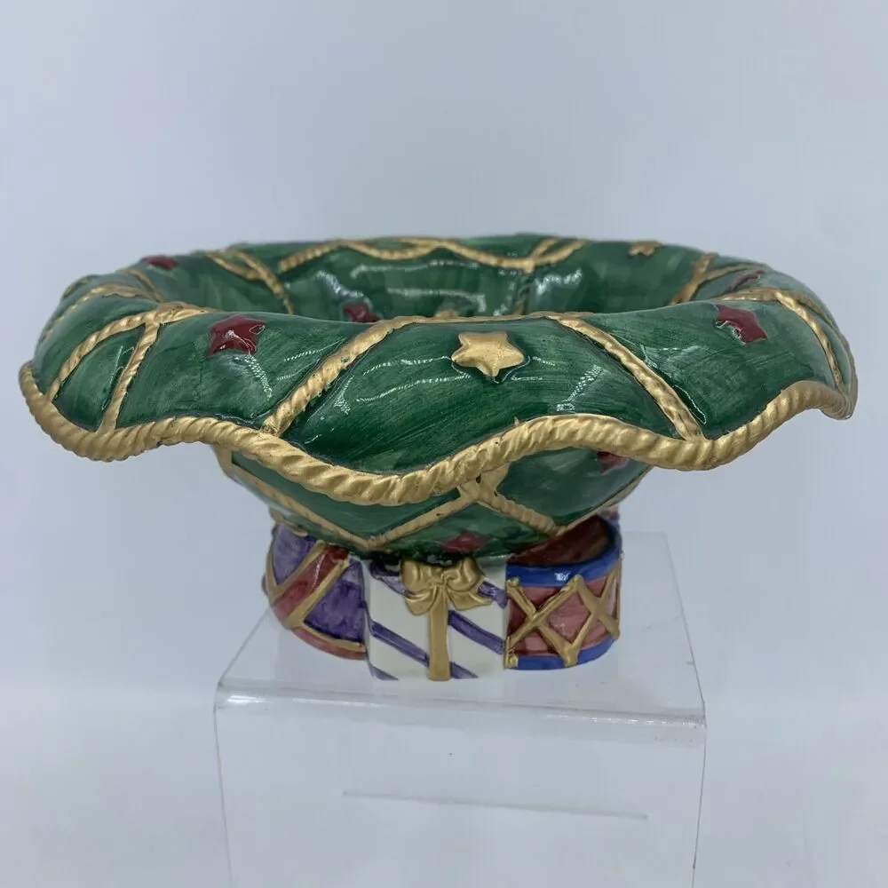Vtg 1994 Fitz And Floyd‎ Santa’s List Footed Hand Painted Bowl Christmas Gifts